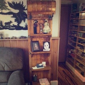 Toboggan sled floor lamp.$325 halltree bench $425